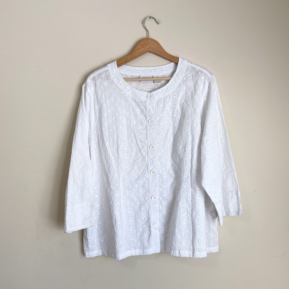 Vermont Country Store Tops - White Eyelet Cottage Button-Up Blouse